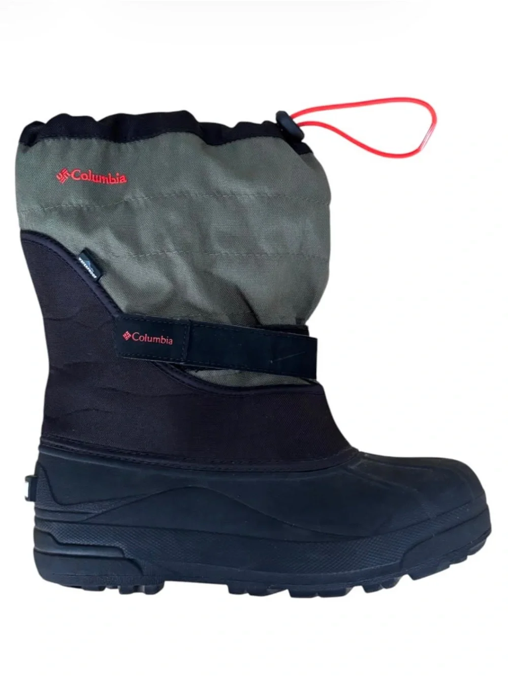 Columbia Powderbug Youth 7 Olive Green Black Waterproof Insulated Snow Boots